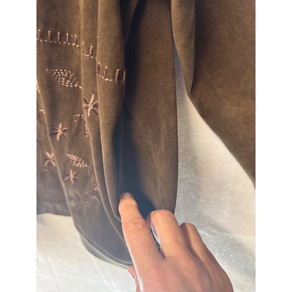 Teddi Embroidered Brown Jacket XL Polyester Spandex Zip-Up Floral Decorations - Picture 5 of 11